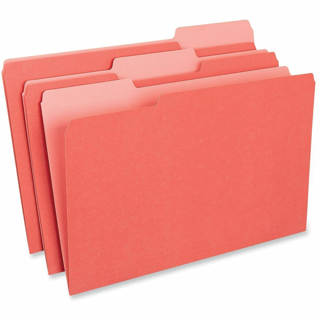 Image of Universal UNV15303 Top Tab File Folder, 8 1/2" x 14", Assorted Tab Position, 11 pt., Stock, Red, 10% Recycled, 100 / Box