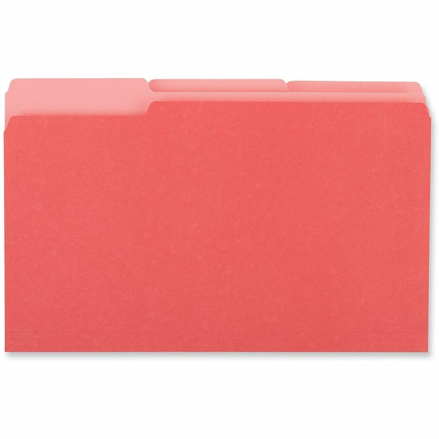 Image of Universal UNV15303 Top Tab File Folder, 8 1/2" x 14", Assorted Tab Position, 11 pt., Stock, Red, 10% Recycled, 100 / Box