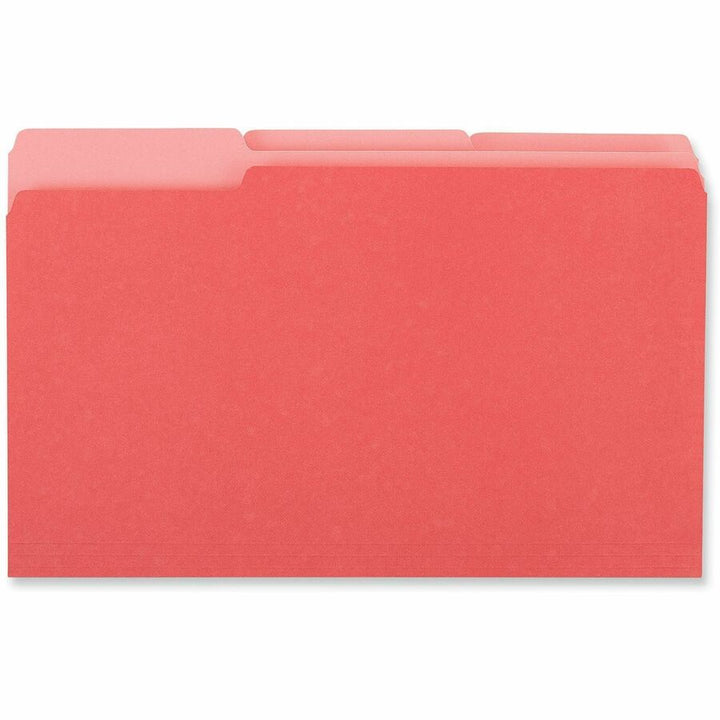 Image of Universal UNV15303 Top Tab File Folder, 8 1/2" x 14", Assorted Tab Position, 11 pt., Stock, Red, 10% Recycled, 100 / Box
