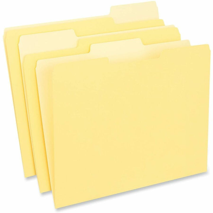 Image of Universal UNV12304 Top Tab File Folder, 8 1/2" x 11", Assorted Tab Position, 11 pt., Stock, Yellow, 100 / Box