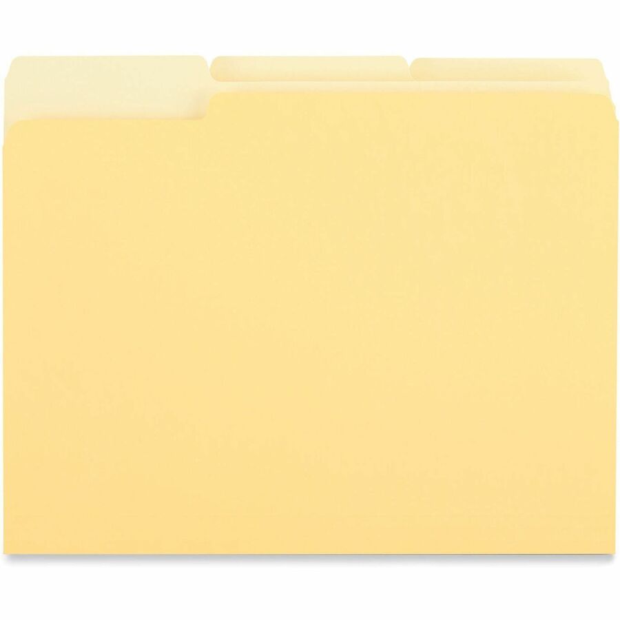 Image of Universal UNV12304 Top Tab File Folder, 8 1/2" x 11", Assorted Tab Position, 11 pt., Stock, Yellow, 100 / Box