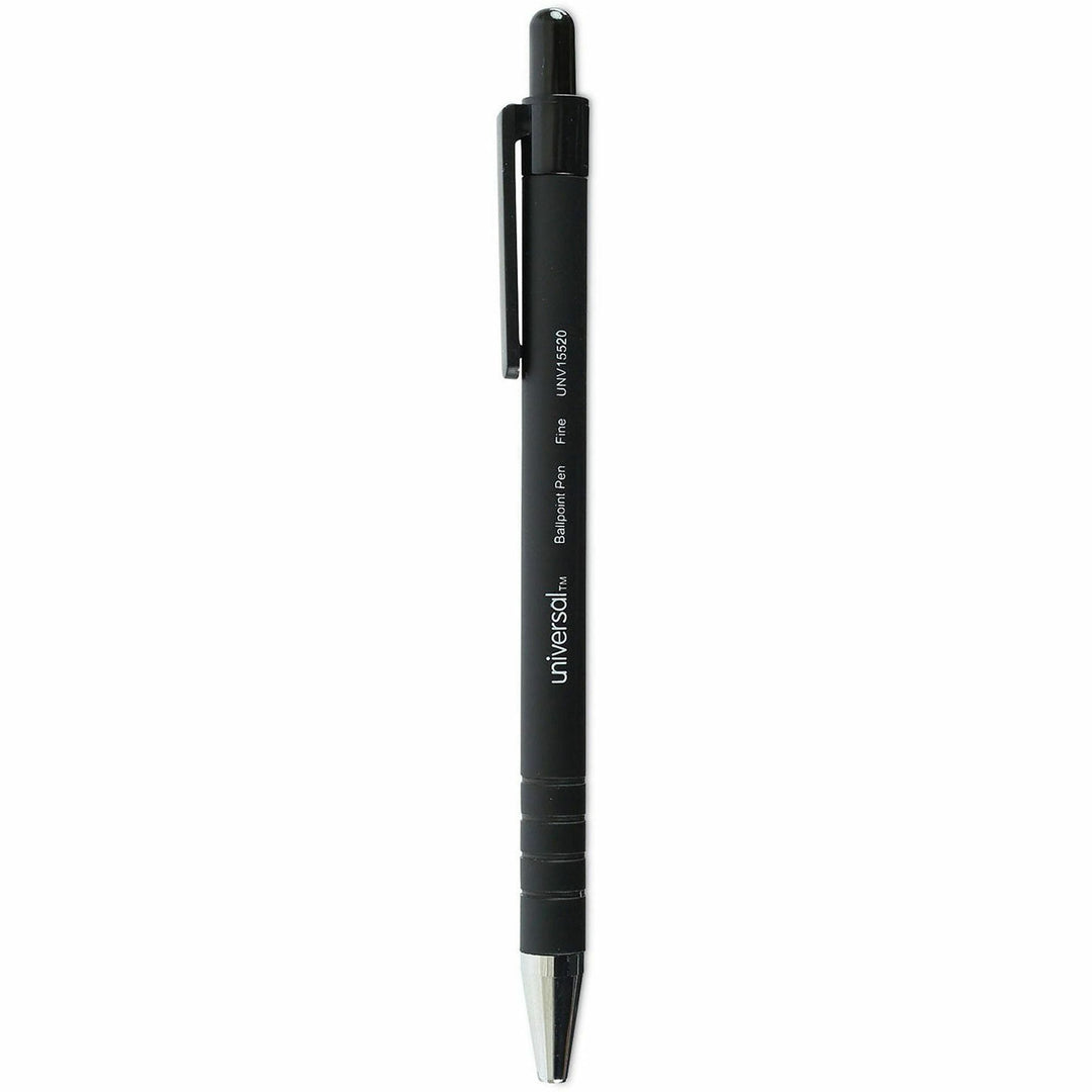 Image of Universal® Ballpoint Pen, Retractable, Fine 0.7 Mm, Black Ink, Black Barrel, Dozen