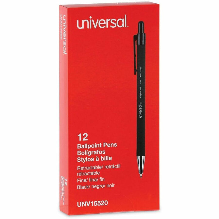 Image of Universal UNV15520 Ballpoint Pen, Retractable, Fine 0.7 mm, Black Ink, Black Barrel, Dozen