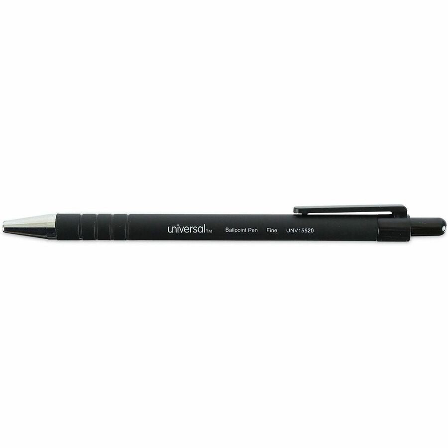 Image of Universal UNV15520 Ballpoint Pen, Retractable, Fine 0.7 mm, Black Ink, Black Barrel, Dozen