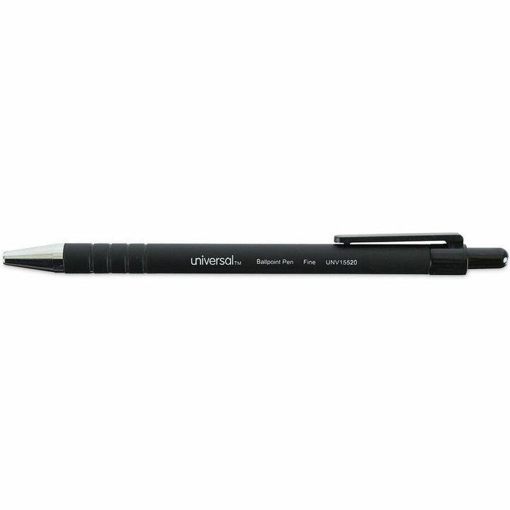 Image of Universal UNV15520 Ballpoint Pen, Retractable, Fine 0.7 mm, Black Ink, Black Barrel, Dozen