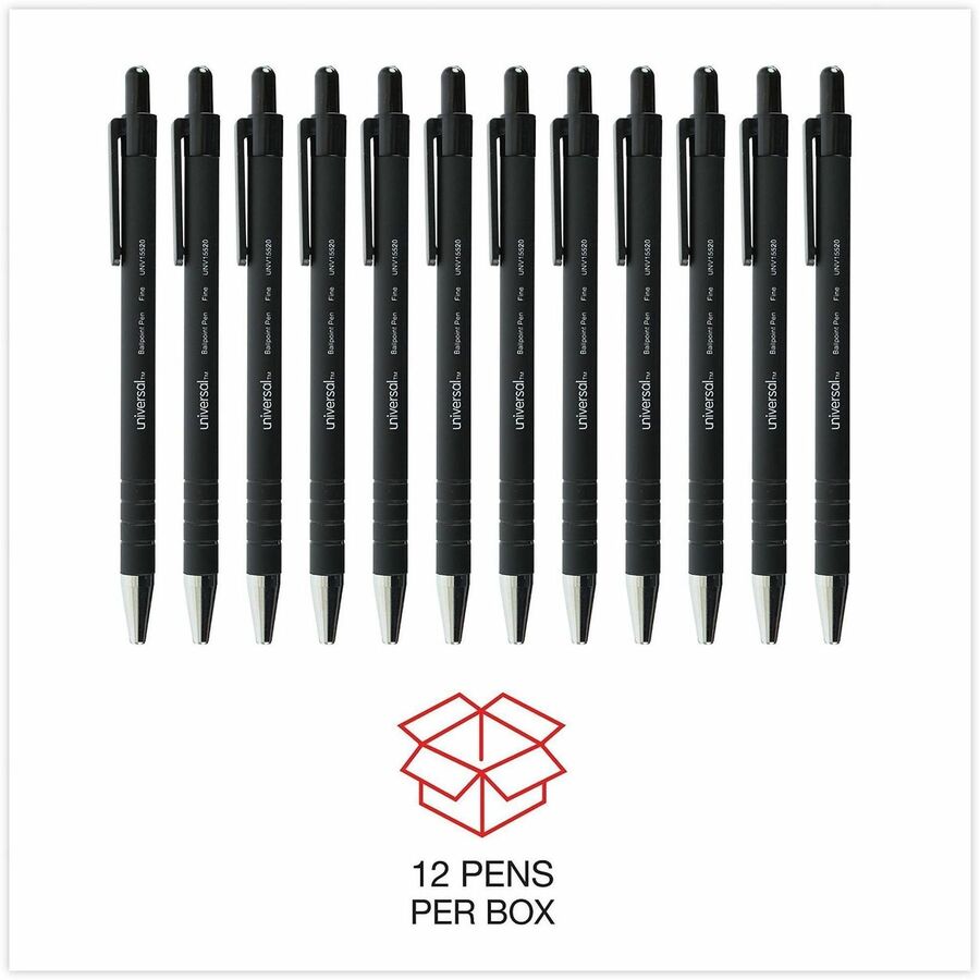 Image of Universal UNV15520 Ballpoint Pen, Retractable, Fine 0.7 mm, Black Ink, Black Barrel, Dozen