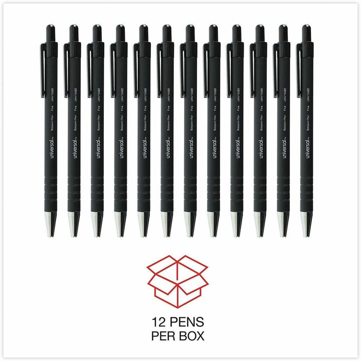 Image of Universal UNV15520 Ballpoint Pen, Retractable, Fine 0.7 mm, Black Ink, Black Barrel, Dozen