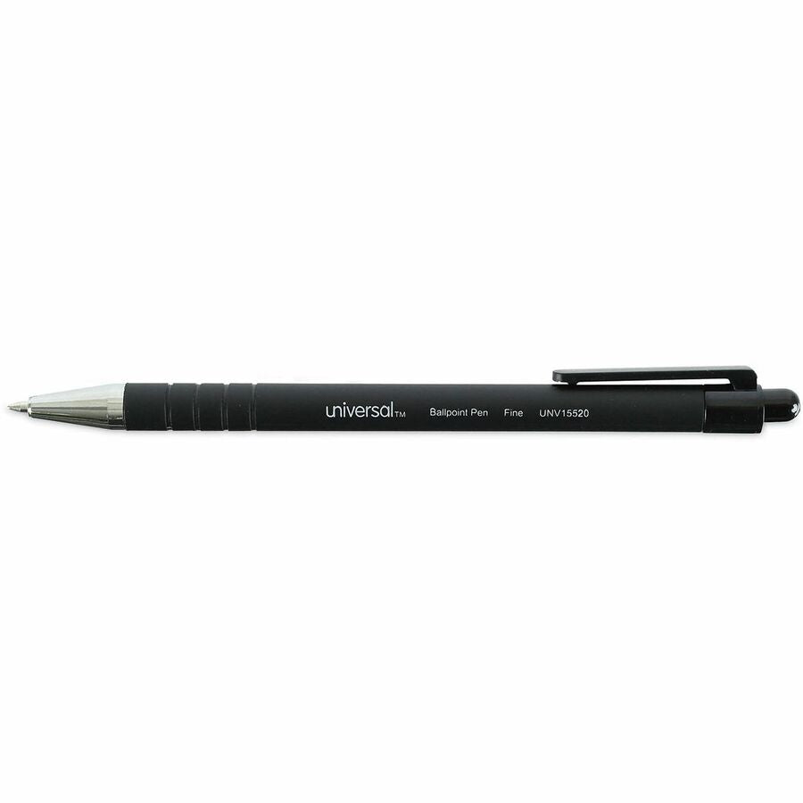 Image of Universal UNV15520 Ballpoint Pen, Retractable, Fine 0.7 mm, Black Ink, Black Barrel, Dozen