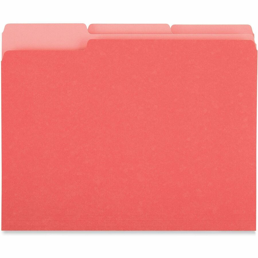 Image of Universal UNV12303 Top Tab File Folder, 8 1/2" x 11", Assorted Tab Position, 11 pt., Stock, Red, 10% Recycled, 100 / Box