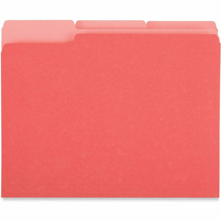 Image of Universal UNV12303 Top Tab File Folder, 8 1/2" x 11", Assorted Tab Position, 11 pt., Stock, Red, 10% Recycled, 100 / Box