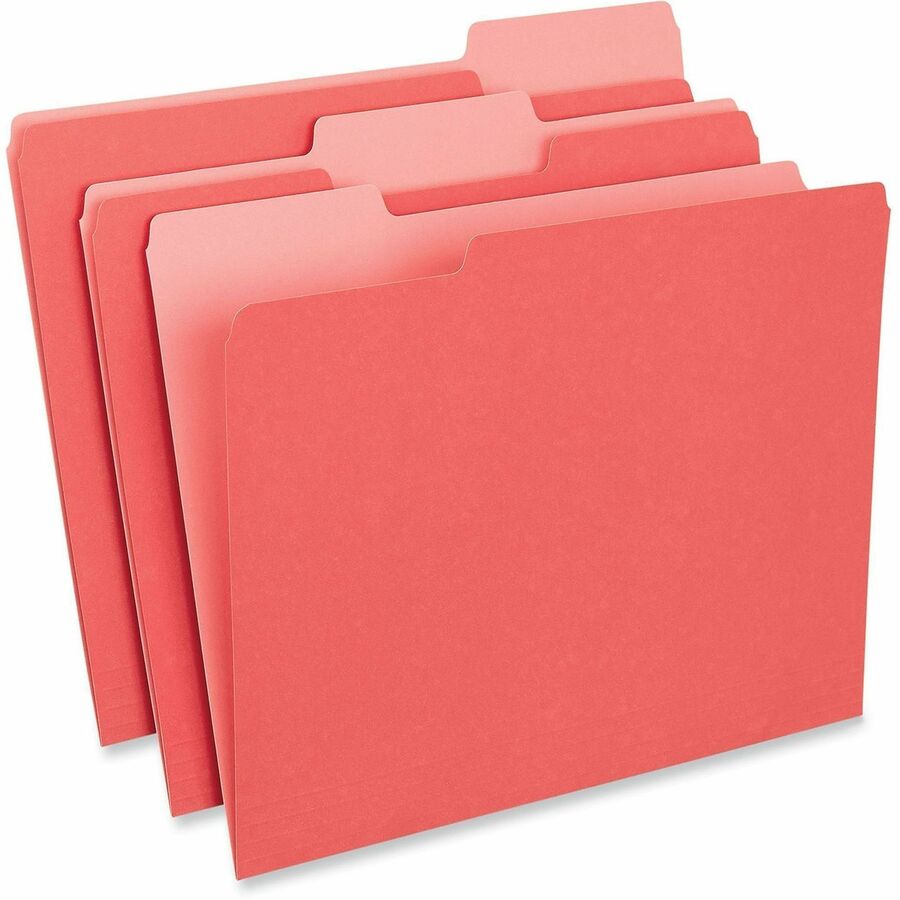 Image of Universal UNV12303 Top Tab File Folder, 8 1/2" x 11", Assorted Tab Position, 11 pt., Stock, Red, 10% Recycled, 100 / Box