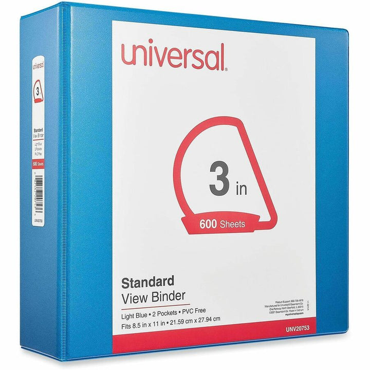 Image of Universal UNV20753 Slant D-Ring View Binder, 3 Rings, 3" Capacity, 11 x 8.5, Light Blue
