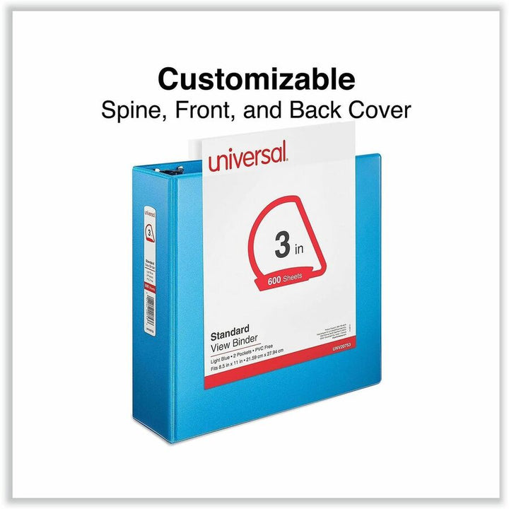 Image of Universal UNV20753 Slant D-Ring View Binder, 3 Rings, 3" Capacity, 11 x 8.5, Light Blue