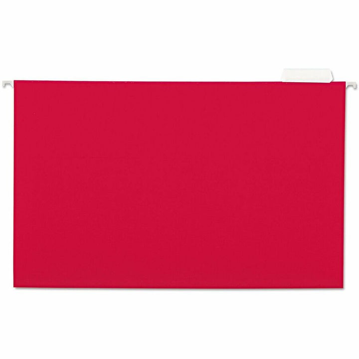 Image of Universal UNV14218 Deluxe Bright Color Hanging File Folders, Legal Size, 1/5-Cut Tabs, Red, 25/Box