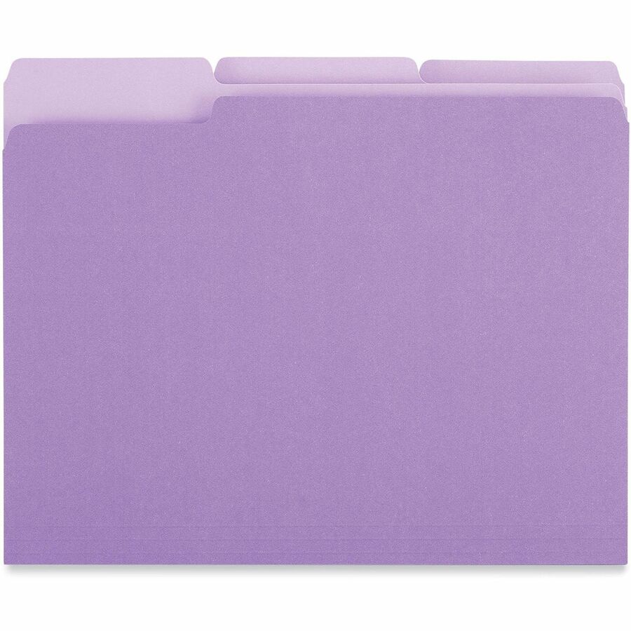 Image of Universal UNV12305 Top Tab File Folder, 8 1/2" x 11", Assorted Tab Position, 11 pt., Stock, Purple, 10% Recycled, 100 / Box
