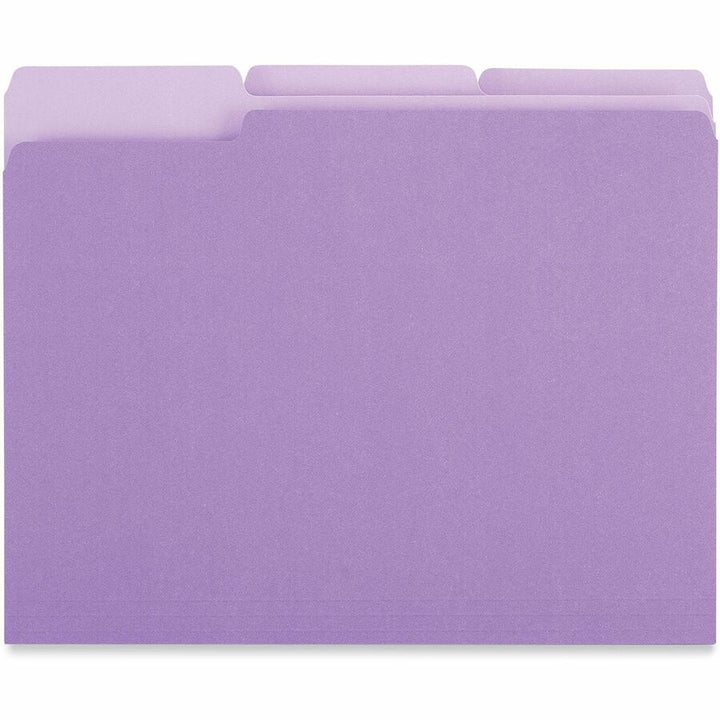 Image of Universal UNV12305 Top Tab File Folder, 8 1/2" x 11", Assorted Tab Position, 11 pt., Stock, Purple, 10% Recycled, 100 / Box
