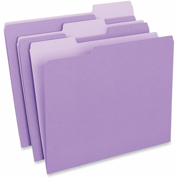 Image of Universal UNV12305 Top Tab File Folder, 8 1/2" x 11", Assorted Tab Position, 11 pt., Stock, Purple, 10% Recycled, 100 / Box