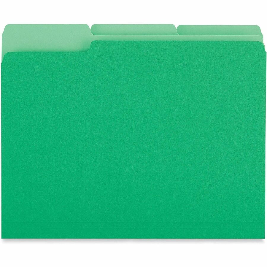 Image of Universal UNV12302 Top Tab File Folder, 8 1/2" x 11", Assorted Tab Position, 11 pt., Stock, Green, 10% Recycled, 100 / Box