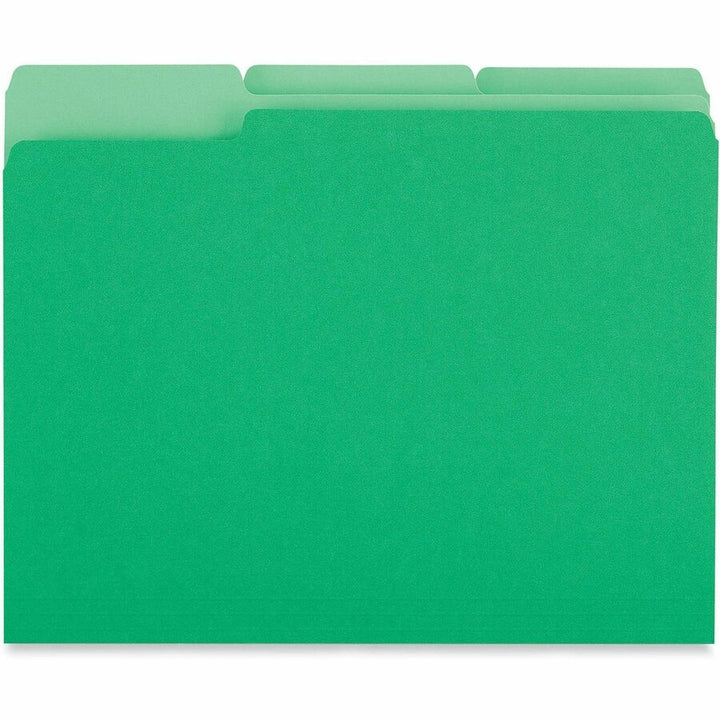 Image of Universal UNV12302 Top Tab File Folder, 8 1/2" x 11", Assorted Tab Position, 11 pt., Stock, Green, 10% Recycled, 100 / Box