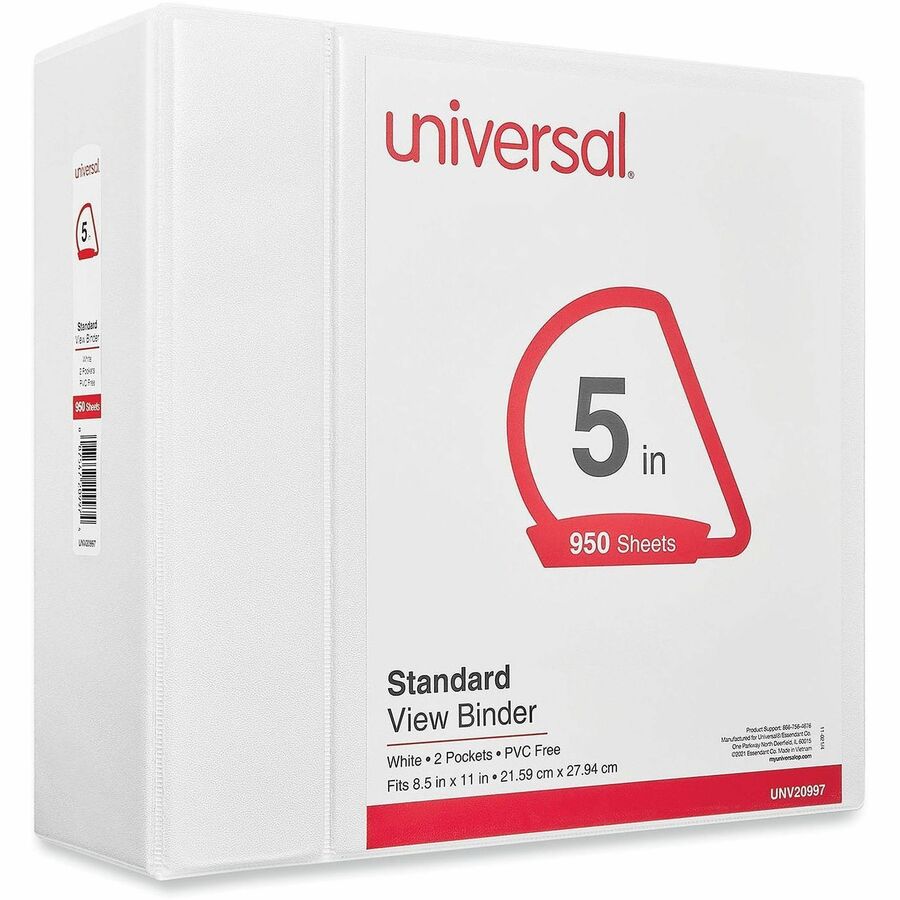Image of Universal UNV20997 Slant D-Ring View Binder, 3 Rings, 5" Capacity, 11 x 8.5, White