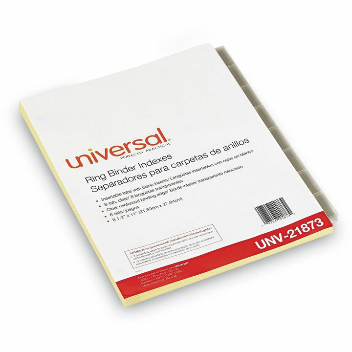 Image of Universal UNV21873 Insertable Tab Index, 8-Tab, 11 x 8.5, Buff, Clear Tabs, 6 Sets
