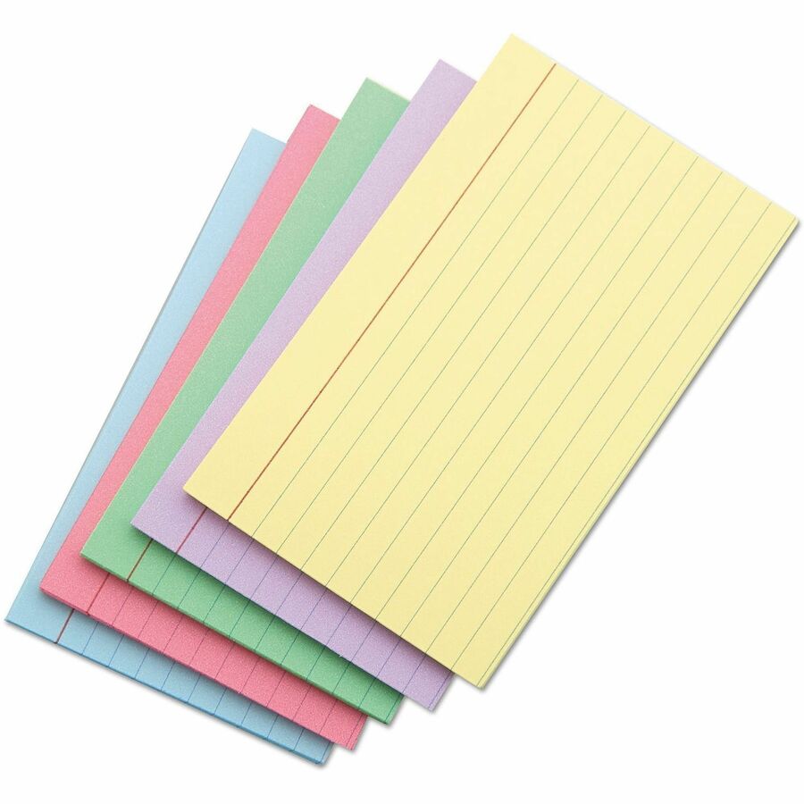 Image of Universal UNV47256 Index Cards, Ruled, 5 x 8, Assorted, 100/Pack, 5" W x 8" Length, 10% Recycled, Ruled, 100 / Pack