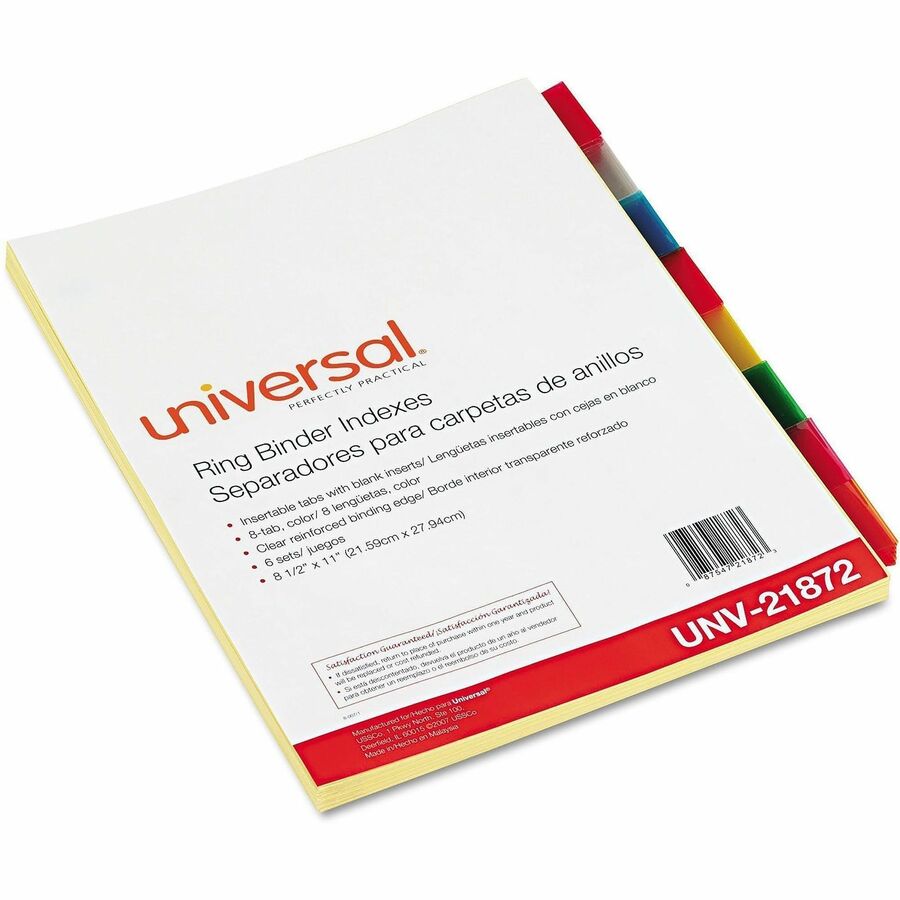 Image of Universal UNV21872 Insertable Tab Index, 8-Tab, 11 x 8.5, Buff, Assorted Tabs, 6 Sets