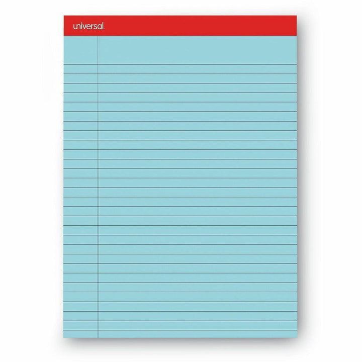 Image of Universal® Colored Perforated Ruled Writing Pads, Wide/legal Rule, 50 Blue 8.5 X 11 Sheets, Dozen