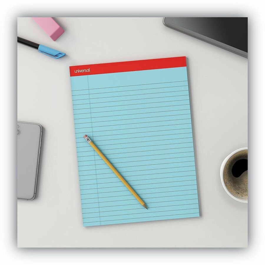 Image of Universal® Colored Perforated Ruled Writing Pads, Wide/legal Rule, 50 Blue 8.5 X 11 Sheets, Dozen
