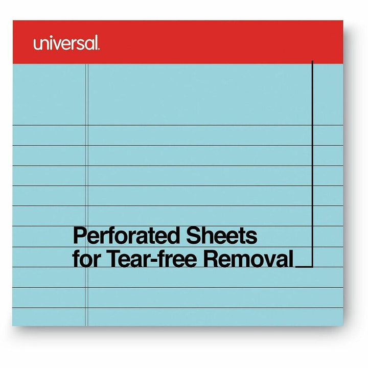 Image of Universal® Colored Perforated Ruled Writing Pads, Wide/legal Rule, 50 Blue 8.5 X 11 Sheets, Dozen
