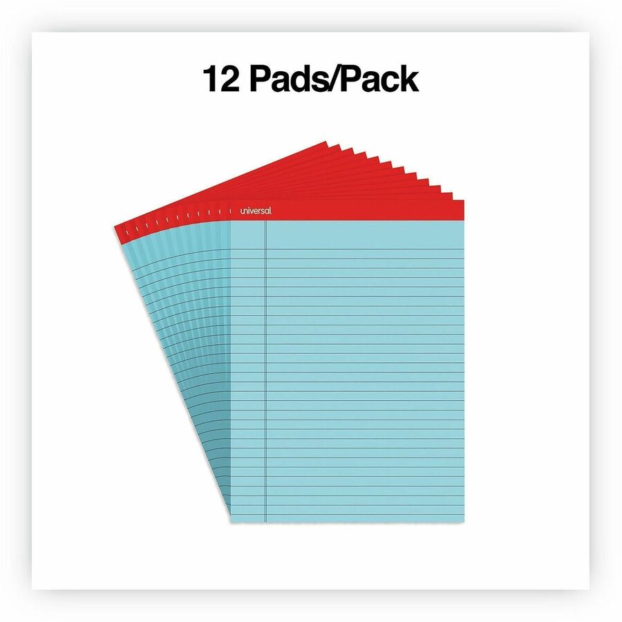 Image of Universal® Colored Perforated Ruled Writing Pads, Wide/legal Rule, 50 Blue 8.5 X 11 Sheets, Dozen