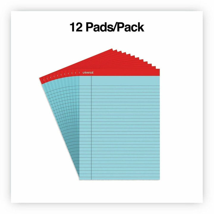 Image of Universal® Colored Perforated Ruled Writing Pads, Wide/legal Rule, 50 Blue 8.5 X 11 Sheets, Dozen