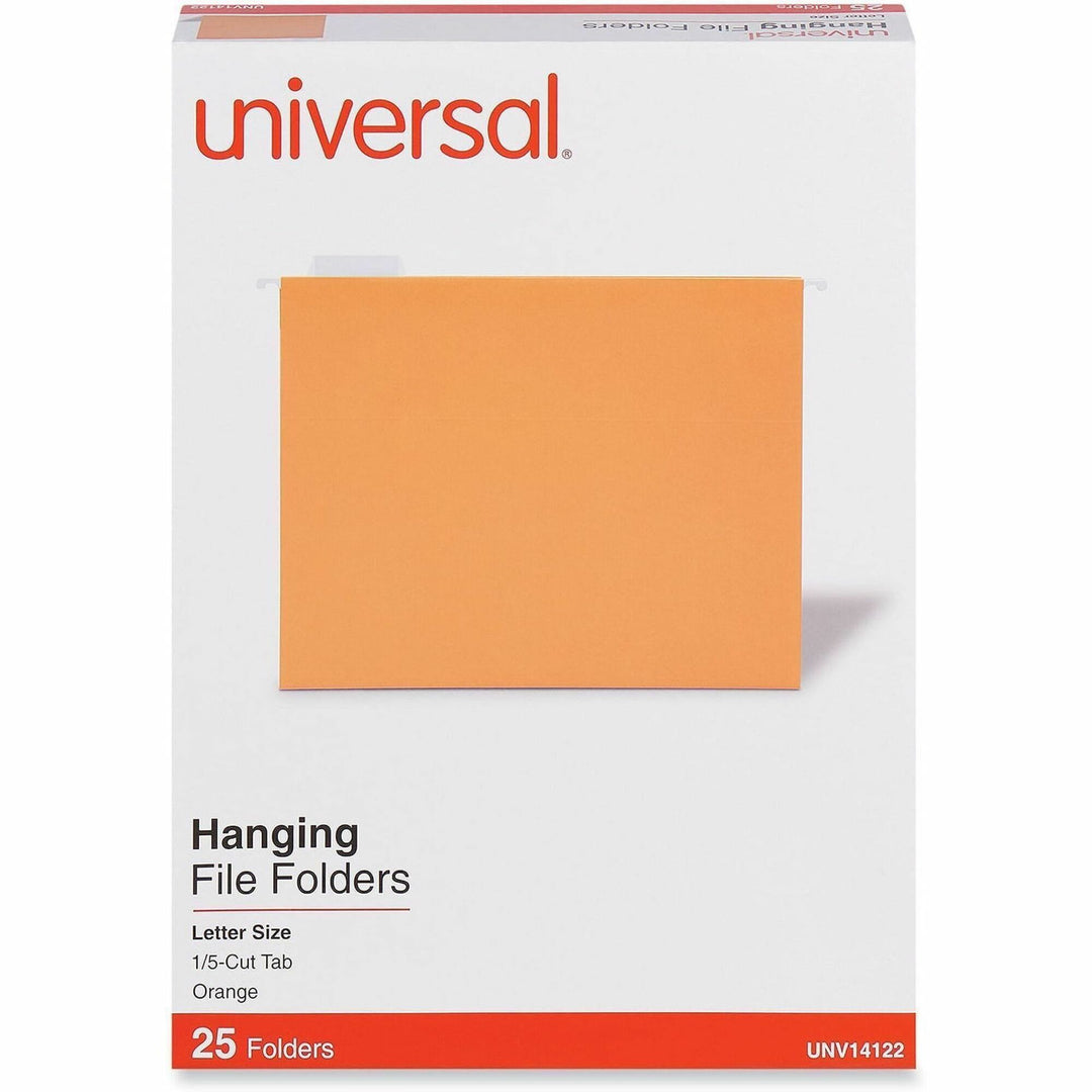 Image of Universal UNV14122 Hanging Folder, 8 1/2" x 11", Assorted Tab Position, Orange, 100% Recycled, 25 / Box
