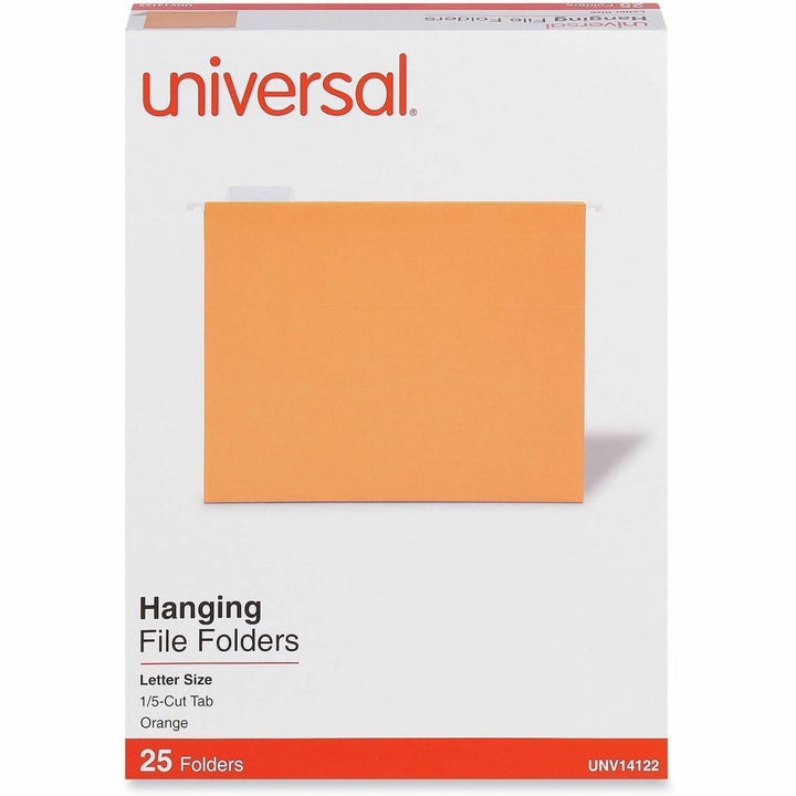Image of Universal UNV14122 Hanging Folder, 8 1/2" x 11", Assorted Tab Position, Orange, 100% Recycled, 25 / Box
