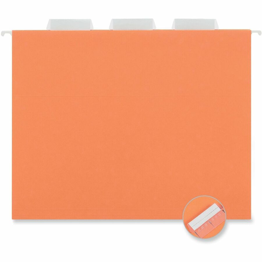 Image of Universal UNV14122 Hanging Folder, 8 1/2" x 11", Assorted Tab Position, Orange, 100% Recycled, 25 / Box