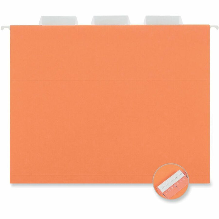 Image of Universal UNV14122 Hanging Folder, 8 1/2" x 11", Assorted Tab Position, Orange, 100% Recycled, 25 / Box