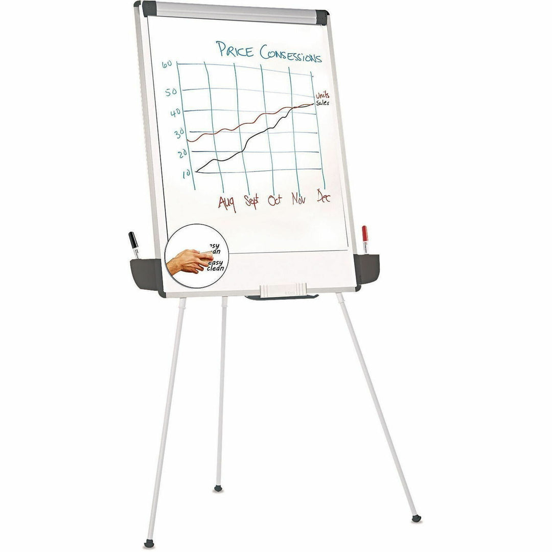 Image of Universal® Dry Erase Board with Tripod Easel and Adjustable Pen Cups, 29" x 41", White Surface