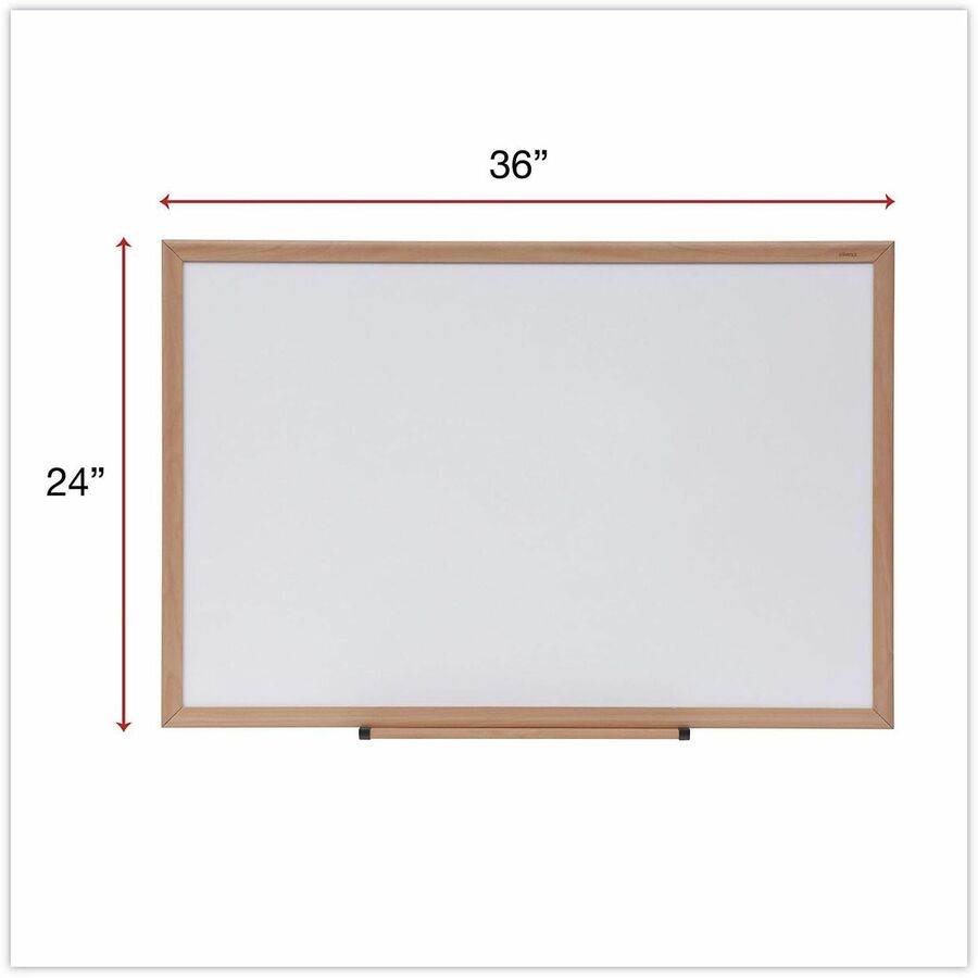 Image of Universal UNV43619 Dry Erase Board, 36" (3 ft) Width x 24" (2 ft) Height, White Melamine Surface, Oak Medium Density Fiber (MDF) Frame, 1 Each