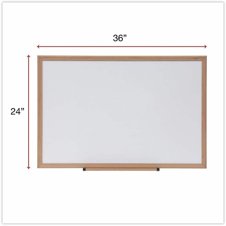 Image of Universal UNV43619 Dry Erase Board, 36" (3 ft) Width x 24" (2 ft) Height, White Melamine Surface, Oak Medium Density Fiber (MDF) Frame, 1 Each