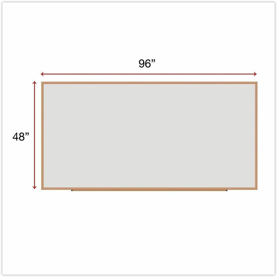 Image of Universal UNV43620 Dry Erase Board, 96" (8 ft) Width x 48" (4 ft) Height, White Melamine Surface, Oak Medium Density Fiber (MDF) Frame, 1 Each