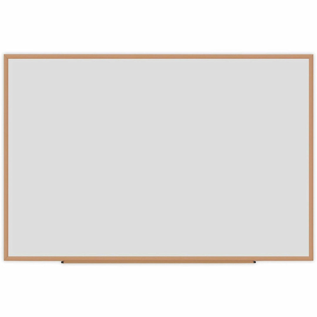 Image of Universal® Deluxe Melamine Dry Erase Board, 72" x 48", White Surface, Oak Finished Fiberboard (MDF) Frame