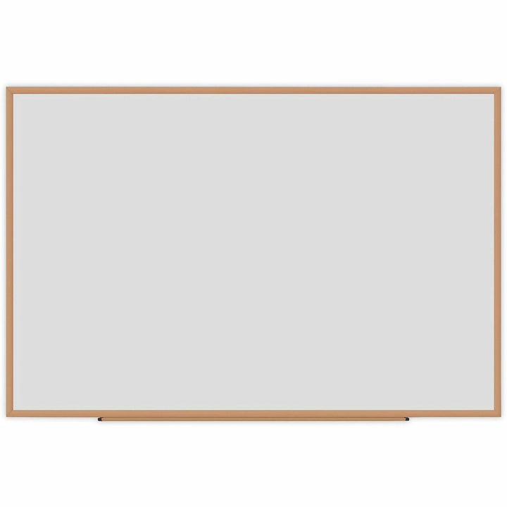 Image of Universal® Deluxe Melamine Dry Erase Board, 72" x 48", White Surface, Oak Finished Fiberboard (MDF) Frame