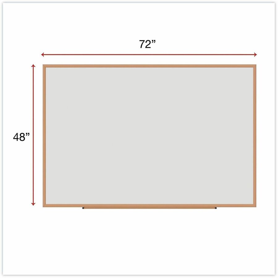 Image of Universal UNV43621 Dry Erase Board, 72" (6 ft) Width x 48" (4 ft) Height, White Melamine Surface, Oak Medium Density Fiber (MDF) Frame, 1 Each