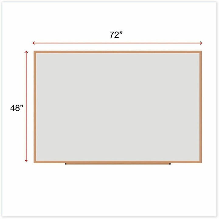 Image of Universal UNV43621 Dry Erase Board, 72" (6 ft) Width x 48" (4 ft) Height, White Melamine Surface, Oak Medium Density Fiber (MDF) Frame, 1 Each