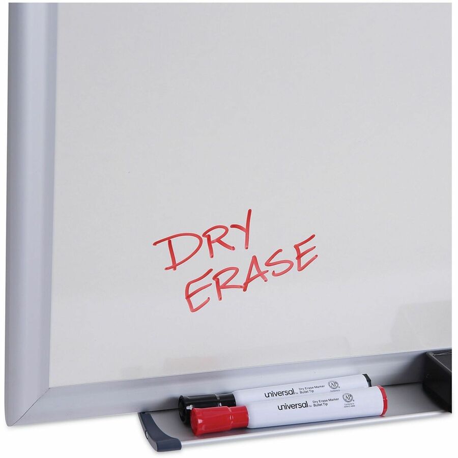 Image of Universal UNV43625 Dry Erase Board, 60" (5 ft) Width x 36" (3 ft) Height, White Melamine Surface, Anodized Aluminum Frame, 1 Each