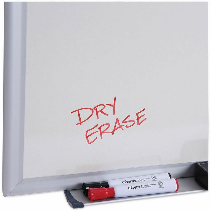 Image of Universal UNV43627 Dry Erase Board, 96" (8 ft) Width x 48" (4 ft) Height, White Melamine Surface, Anodized Aluminum Frame, 1 Each