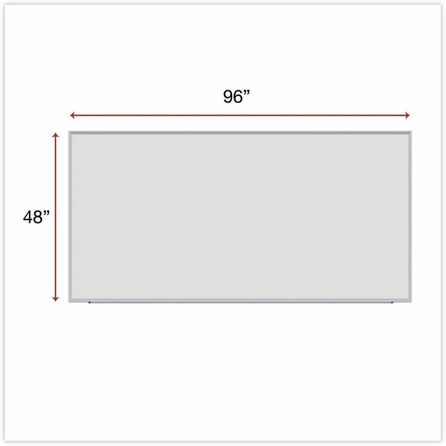 Image of Universal UNV43627 Dry Erase Board, 96" (8 ft) Width x 48" (4 ft) Height, White Melamine Surface, Anodized Aluminum Frame, 1 Each