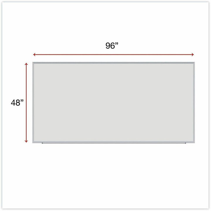 Image of Universal UNV43627 Dry Erase Board, 96" (8 ft) Width x 48" (4 ft) Height, White Melamine Surface, Anodized Aluminum Frame, 1 Each
