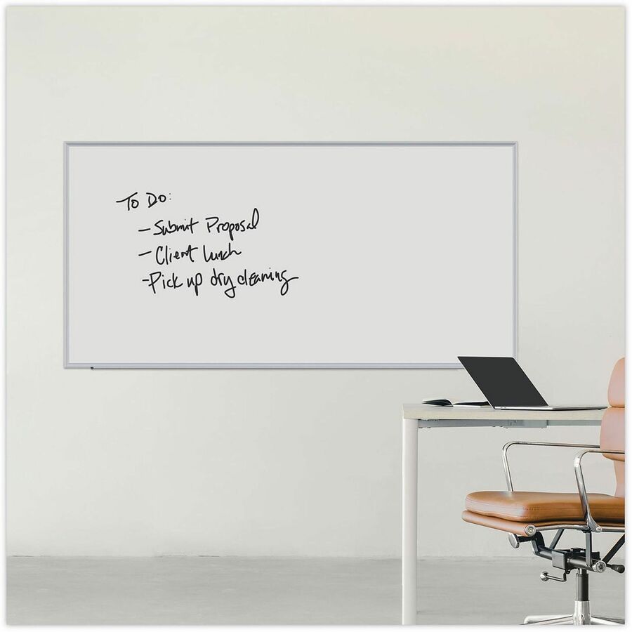 Image of Universal UNV43627 Dry Erase Board, 96" (8 ft) Width x 48" (4 ft) Height, White Melamine Surface, Anodized Aluminum Frame, 1 Each
