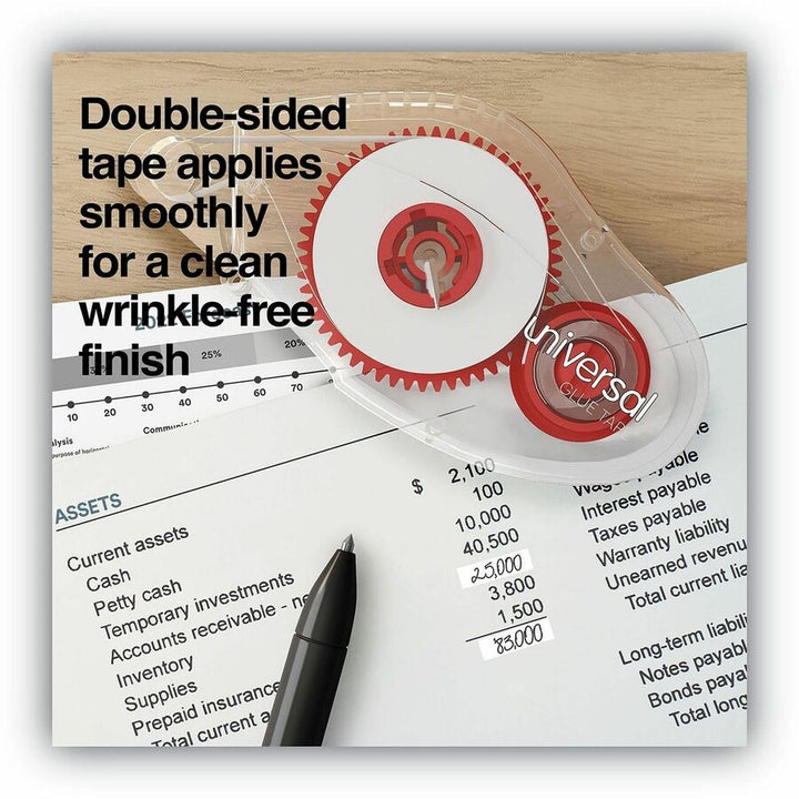 Image of Universal UNV75614 Double-sided Adhesive Tape Roller, 0.31" x 32.8 ft, Dries Clear, 2/Pack